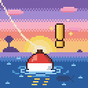The app icon: a bobber with a bite at sunset